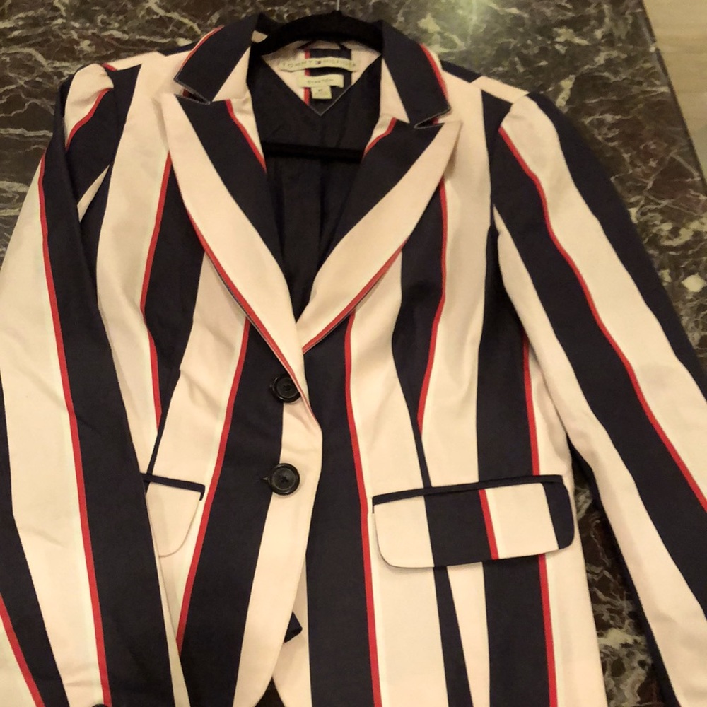 Tommy Hilfiger stretch cotton jacket striped navy blue ,Cream perfect condition